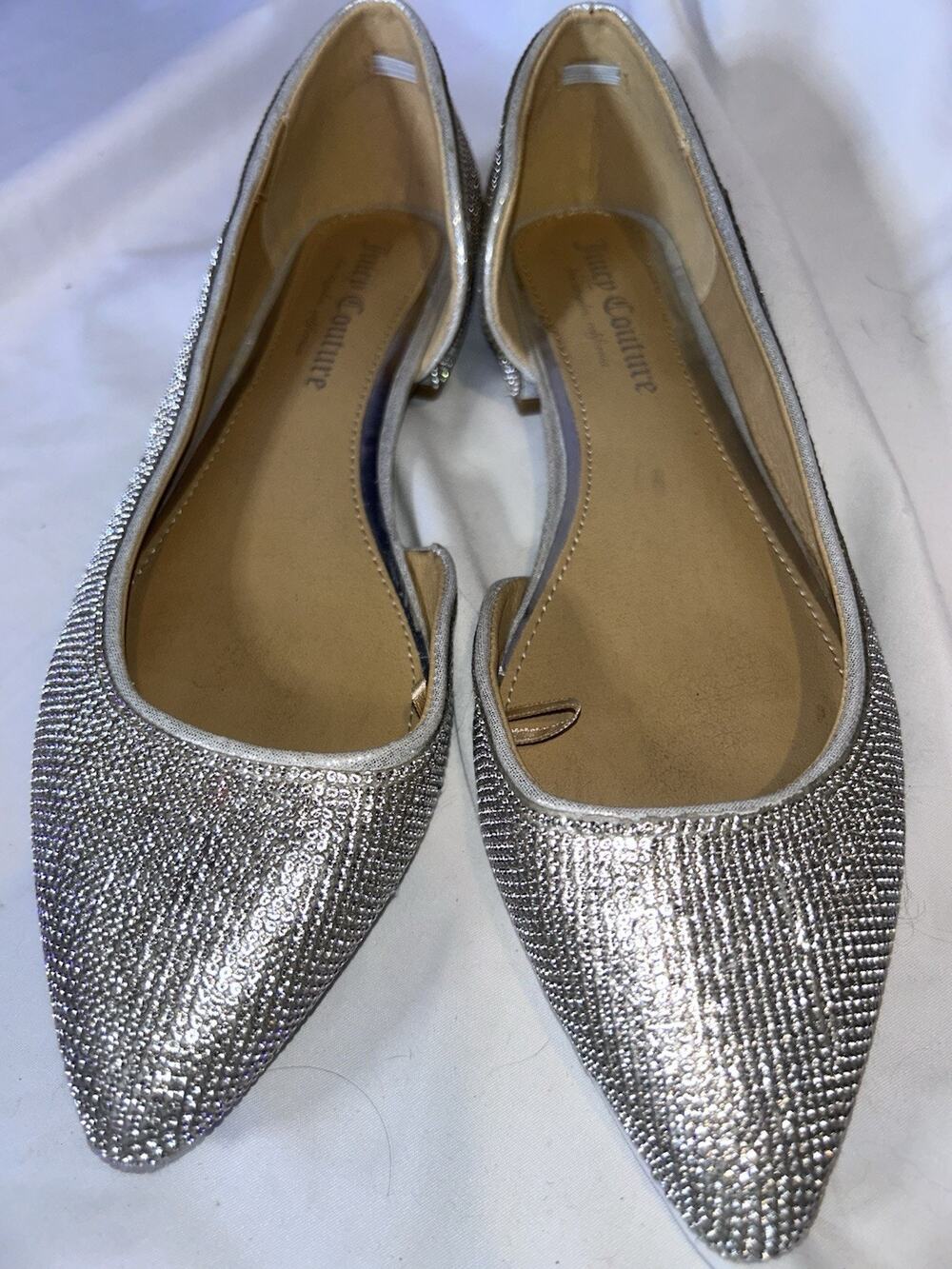 Juicy Couture Shoes Paden Silver Rhinestone Pointed Toe Ballet Flats Size 7.5